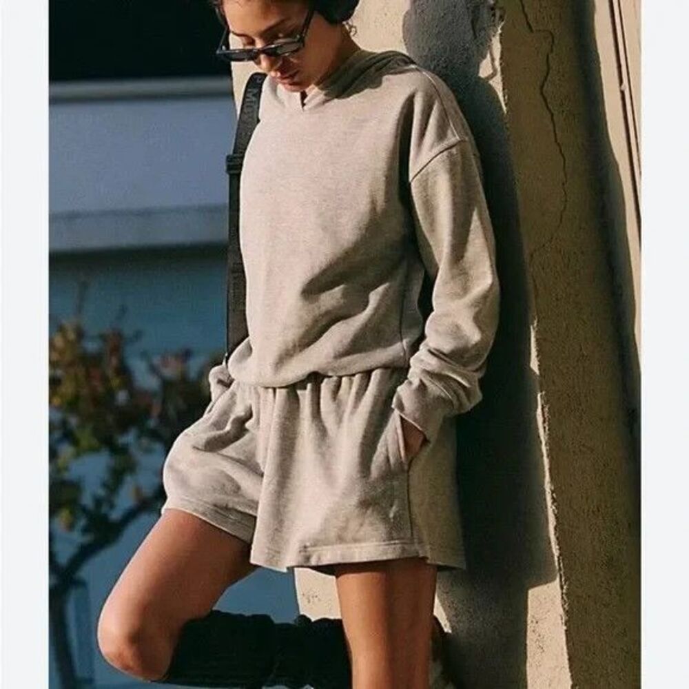 Free People FP Movement Size Small Such A Flirt Hooded Romper Gray Terry NEW